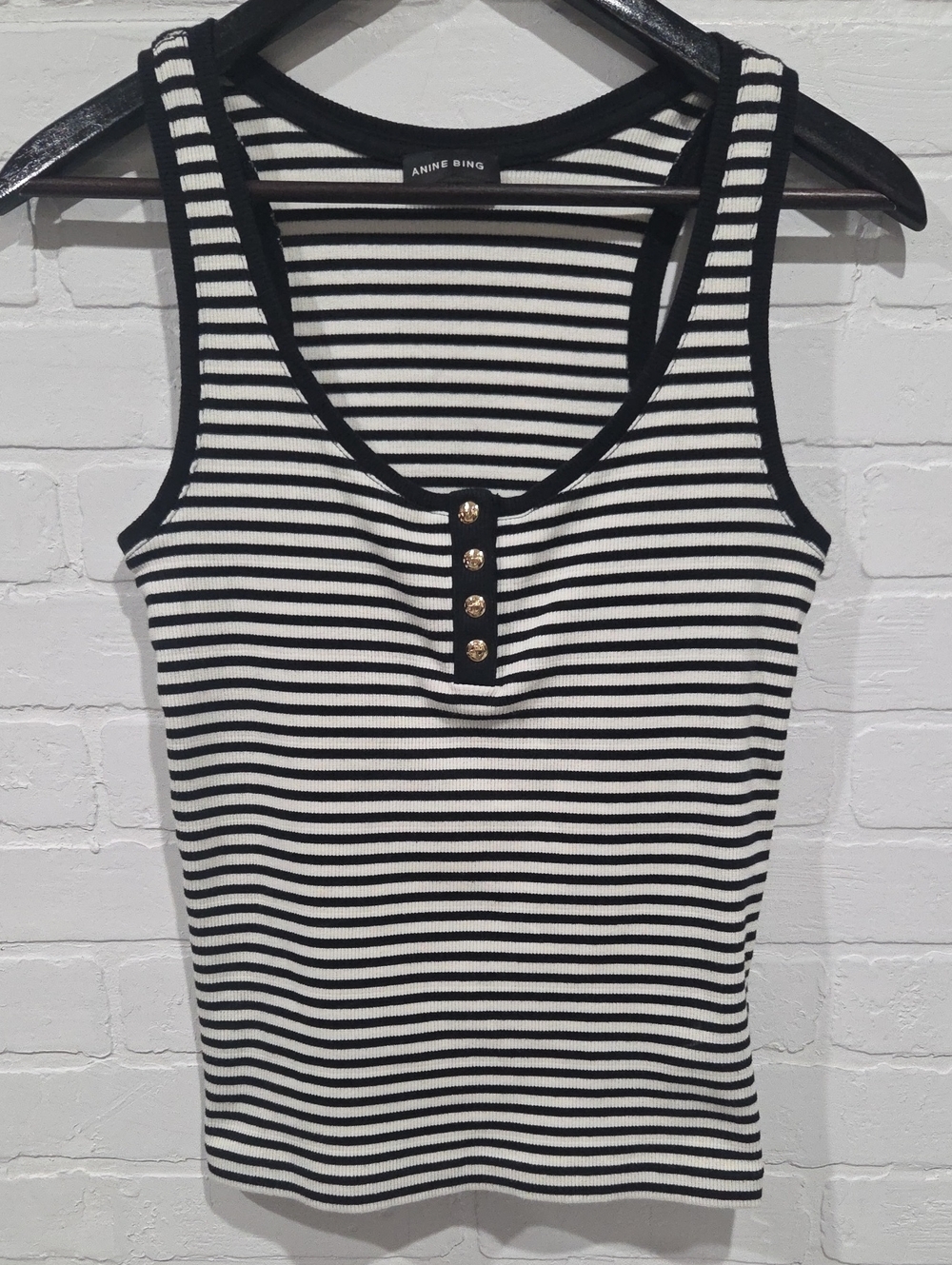 ANINE BING Black & White Striped Ribbed Tank Top